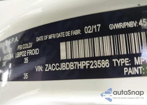 2017 Jeep Renegade Limited from USA, damaged, VIN ZACCJBDB7HPF23586